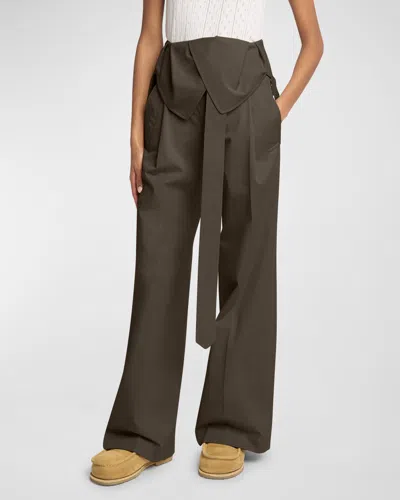 Jw Anderson Foldover Trench Pleated Wide-leg Trousers In Smoke