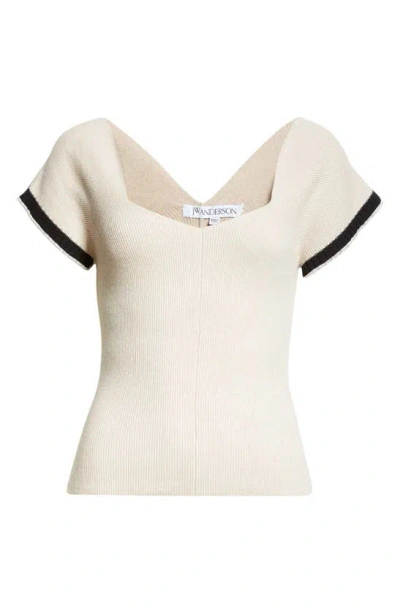 Jw Anderson Frill Cuff Short Sleeve Sweater In Taupe