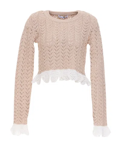 Jw Anderson Frill-detail Crochet-effect Top In Nude