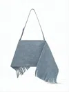 Jw Anderson Fringed Calf Leather Shoulder Bag With Textured Finish In Blue