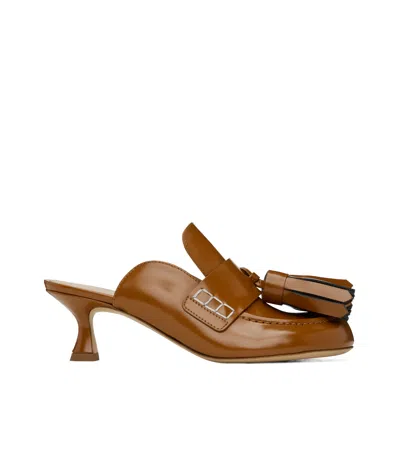 Jw Anderson Tan Tassel Leather Mules In 221-tan