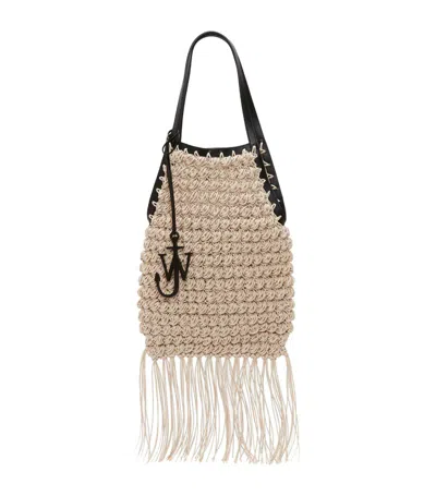 Jw Anderson Fringed Popcorn Tote Bag In Neutrals