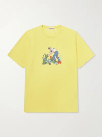 Jw Anderson Gardener Embroidered Cotton-jersey T-shirt In Yellow