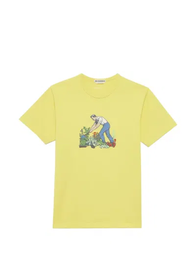 Jw Anderson Gardener Embroidered Cotton-jersey T-shirt In Yellow