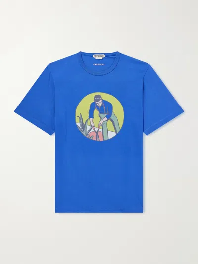 Jw Anderson Gardener Logo-embroidered Printed Cotton-jersey T-shirt In Blue