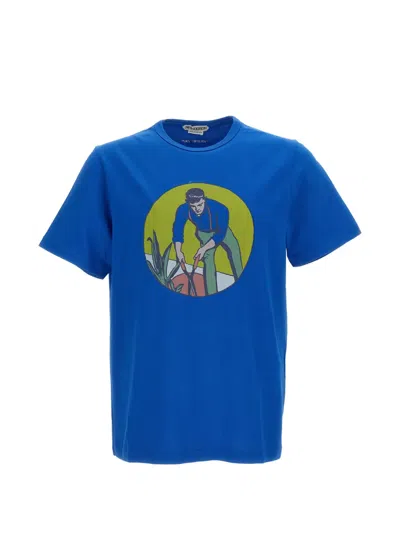 Jw Anderson Gardener Logo-embroidered Printed Cotton-jersey T-shirt In Blue