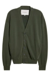 Jw Anderson Garment Dye Cotton Fleece V-neck Cardigan In Green