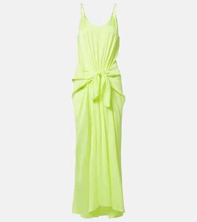 Jw Anderson Tie-detailed Crinkled-silk Midi Dress In Yellow