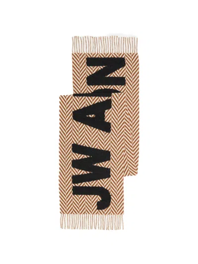 Jw Anderson Gingham-check Intarsia-logo Scarf In Brown
