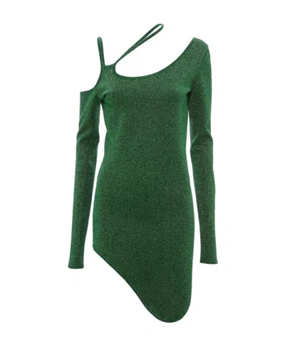 Jw Anderson Glitter Cut-out Asymmetric Dress In Green