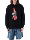 Jw Anderson Gnome Print Cotton Hoodie In Black