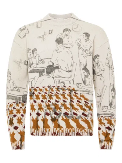 Jw Anderson Graphic-houndstooth Sweater In Gray