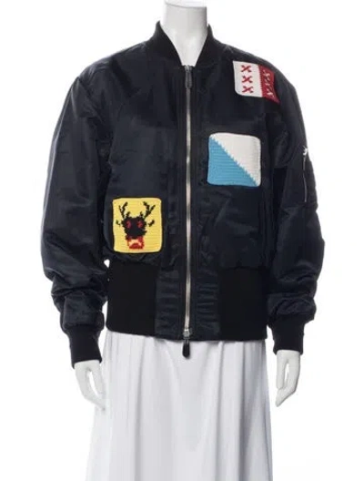 Pre-owned Jw Anderson Graphic Print Bomber Jacket In Blue