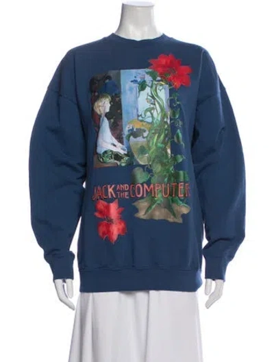 Pre-owned Jw Anderson Graphic Print Crew Neck Sweater In Blue
