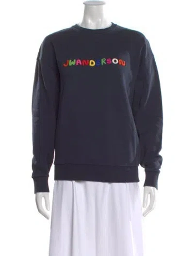 Pre-owned Jw Anderson Graphic Print Crew Neck Sweatshirt In Blue