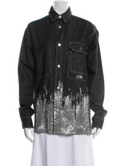 Pre-owned Jw Anderson Graphic Print Denim Jacket In Gray