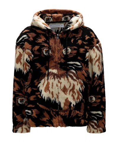 Jw Anderson Graphic-print Fleece Jacket In Black