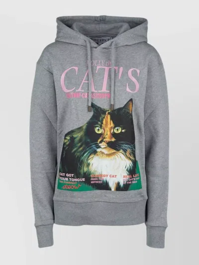Jw Anderson Graphic Print Hooded Knitwear Drawstring In Gray