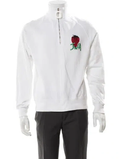 Pre-owned Jw Anderson Graphic Print Mock Neck Sweatshirt In White