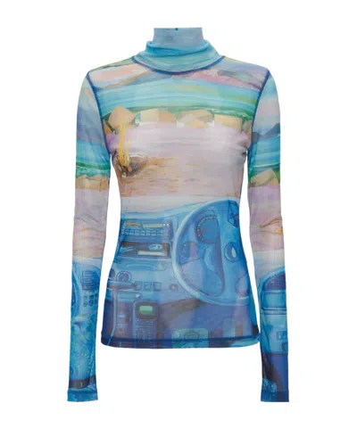 JW ANDERSON JW ANDERSON CAMPER DIGITAL PRINTED SEMI-SHEER KNITTED TOP