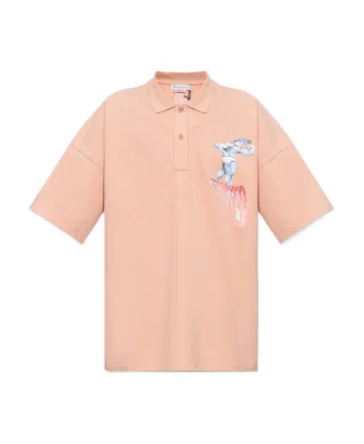 Jw Anderson Graphic-print Short-sleeved Polo Shirt In Nude