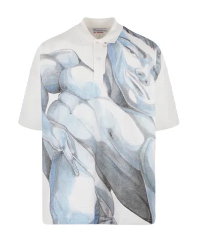 Jw Anderson Graphic-print Short-sleeved Polo Shirt In White