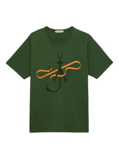 Jw Anderson Mens Green Ribbon Anchor Crewneck Cotton-jersey T-shirt Xl