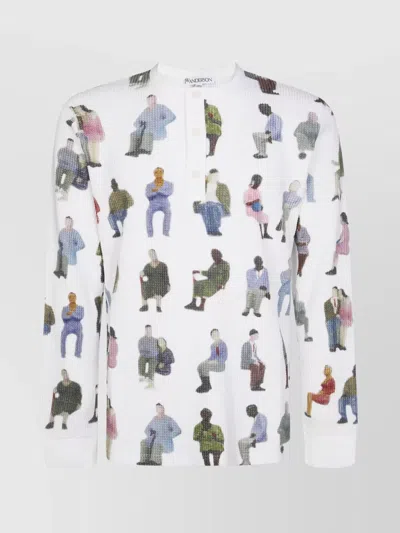 JW ANDERSON GRAPHIC PRINT WAFFLE HENLEY TOP