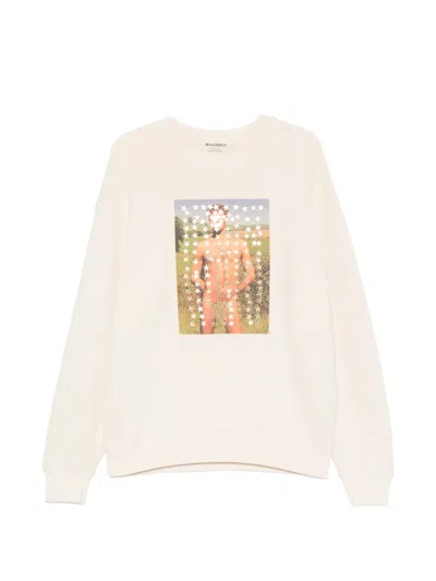 Jw Anderson Graphic Print With Star Patches Sweatshirt In White