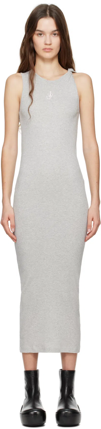 Jw Anderson J.w. Anderson Anchor Embroidery Twisted Strap Dress In Grey