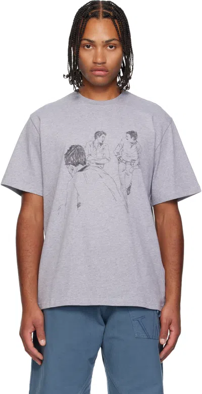 Jw Anderson Gray Cafe Scene Printed T-shirt