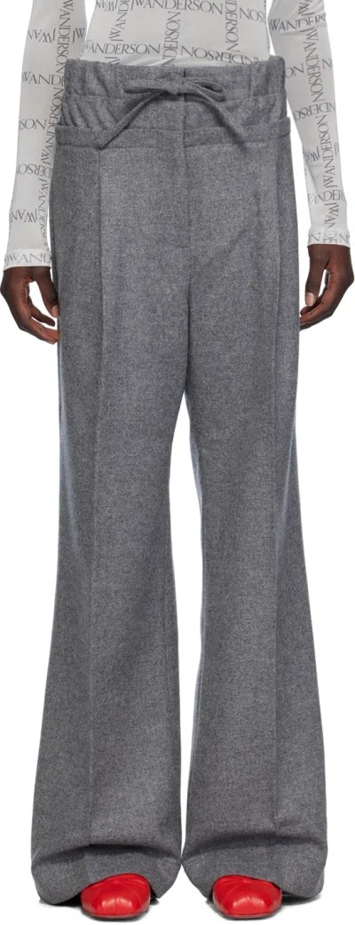 Jw Anderson Gray Double Waist Trousers In 599 Charcoal