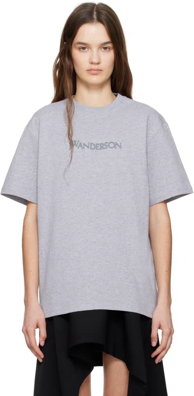 Jw Anderson Gray Flocked Logo T-shirt In Grey