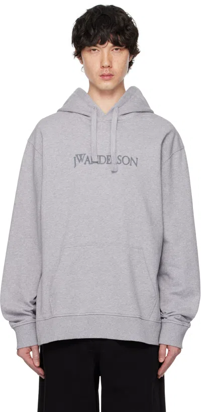 JW ANDERSON GRAY LOGO EMBROIDERY HOODIE