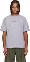 Jw Anderson Grey Crewneck T-shirt With Logo Embroidery On The Front In Gray