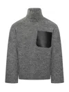 Jw Anderson Gray Sweater With Leather Pocket J.w Anderson In Gray
