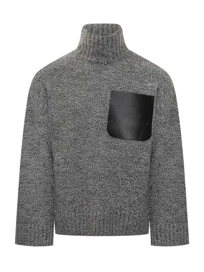 Jw Anderson Gray Sweater With Leather Pocket J.w Anderson