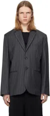 Jw Anderson Mens Pinstripe Tailored Single-breasted Wool Blazer Mid Grey Melange In 945