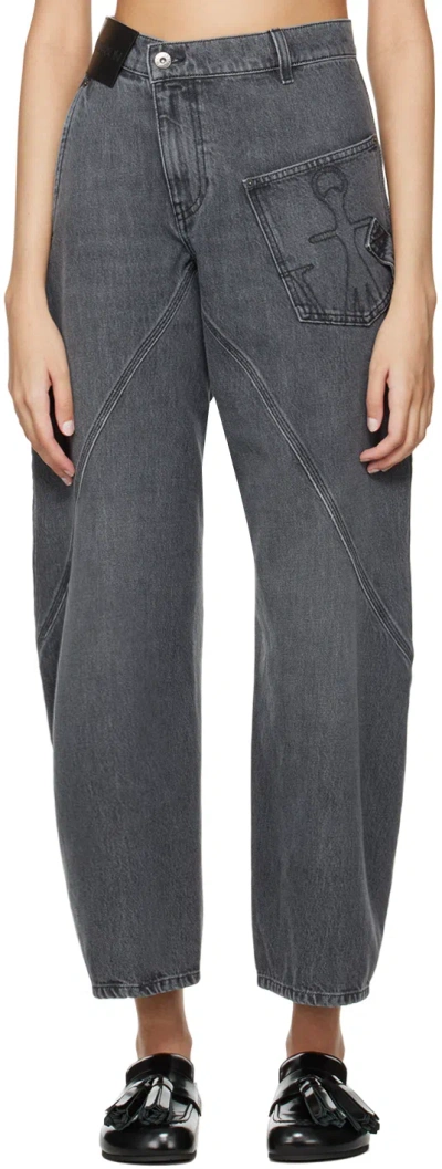 Jw Anderson Twisted Grey Wide-leg Oversized Jeans
