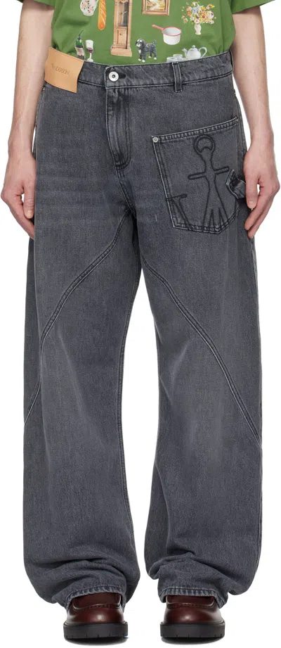 Jw Anderson Gray Twisted Workwear Denim Jeans In 929