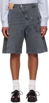 Jw Anderson Gray Twisted Workwear Denim Shorts In Animal Print