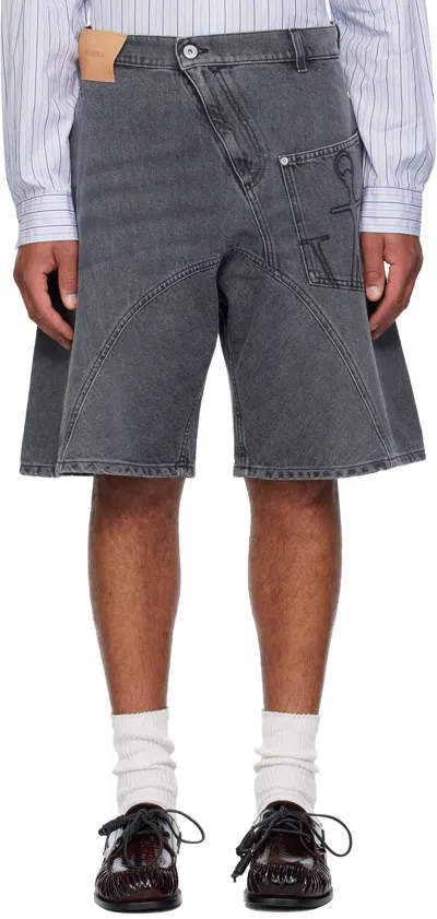 JW ANDERSON GRAY TWISTED WORKWEAR DENIM SHORTS