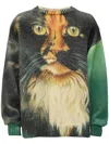Jw Anderson Multicolor Cat Print Sweater In Green