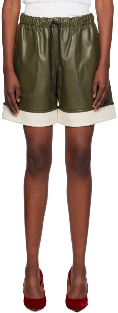 JW ANDERSON GREEN CONTRAST HEM LEATHER SHORTS