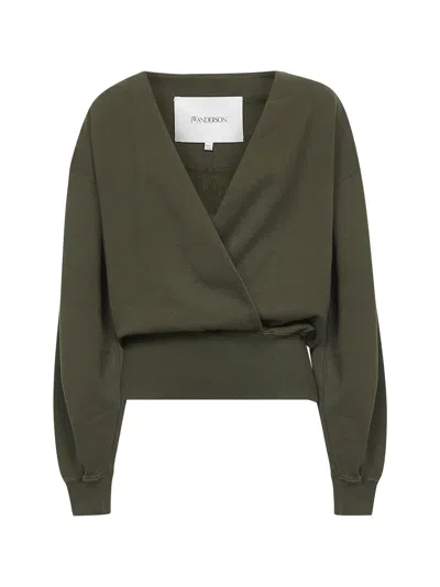 Jw Anderson Green Cotton Wrap Sweatshirt