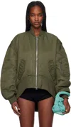 Jw Anderson Green Curved Hem Oversized Bomber Jacket In 595 Olive
