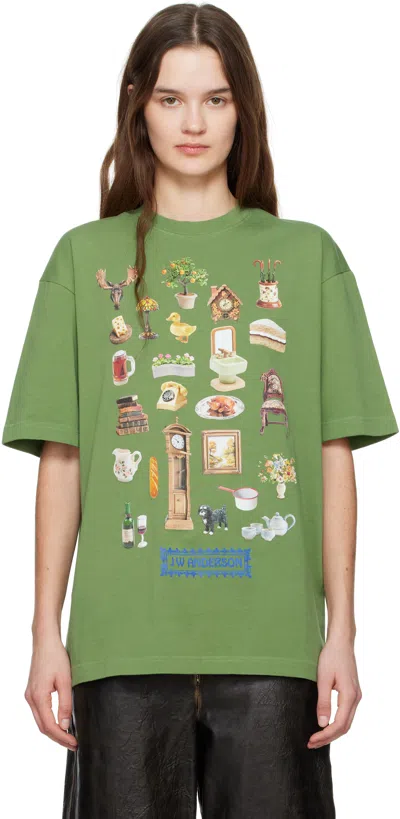 Jw Anderson Green Diorama Printed T-shirt In 560 Forest Green