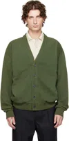 Jw Anderson Green Garment-dyed Cardigan In Green