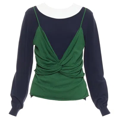 Pre-owned Jw Anderson Green Navy Deconstructed Cami Draped Sweater L