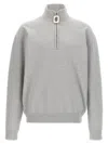 Jw Anderson Men Grey High Neck Sweatshirt With Zip Closure And Logo Embroidery In Cotton Man In Gray